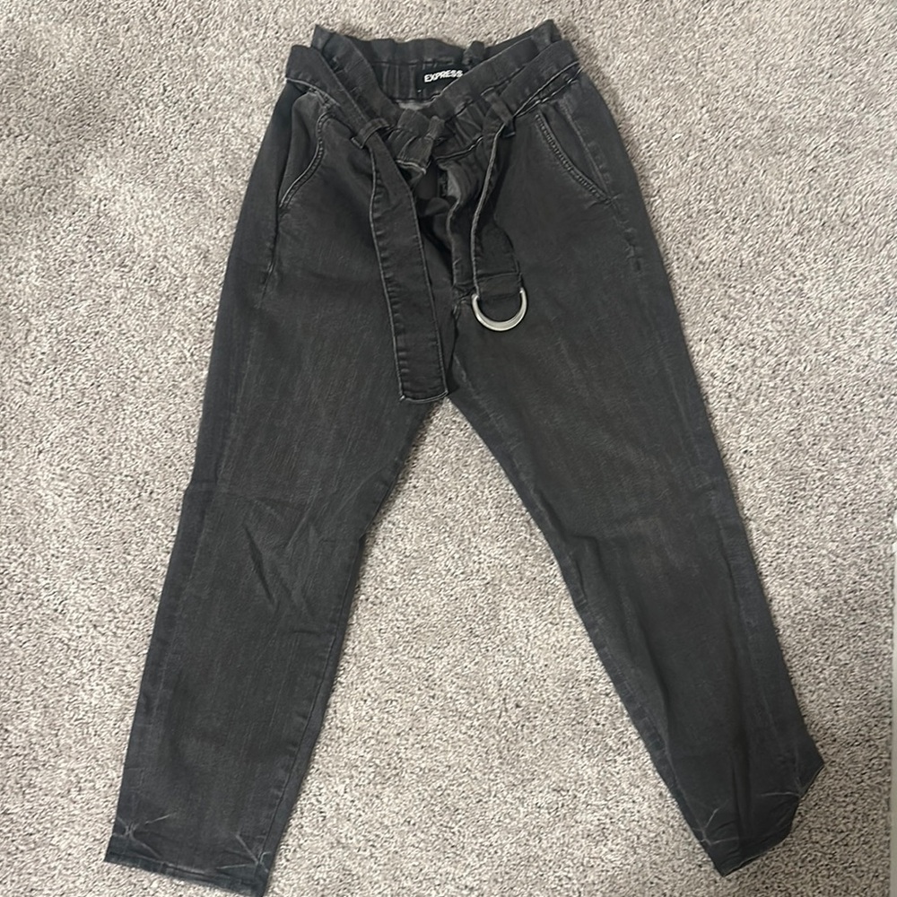 Express Black Belted Boot Cut Pants